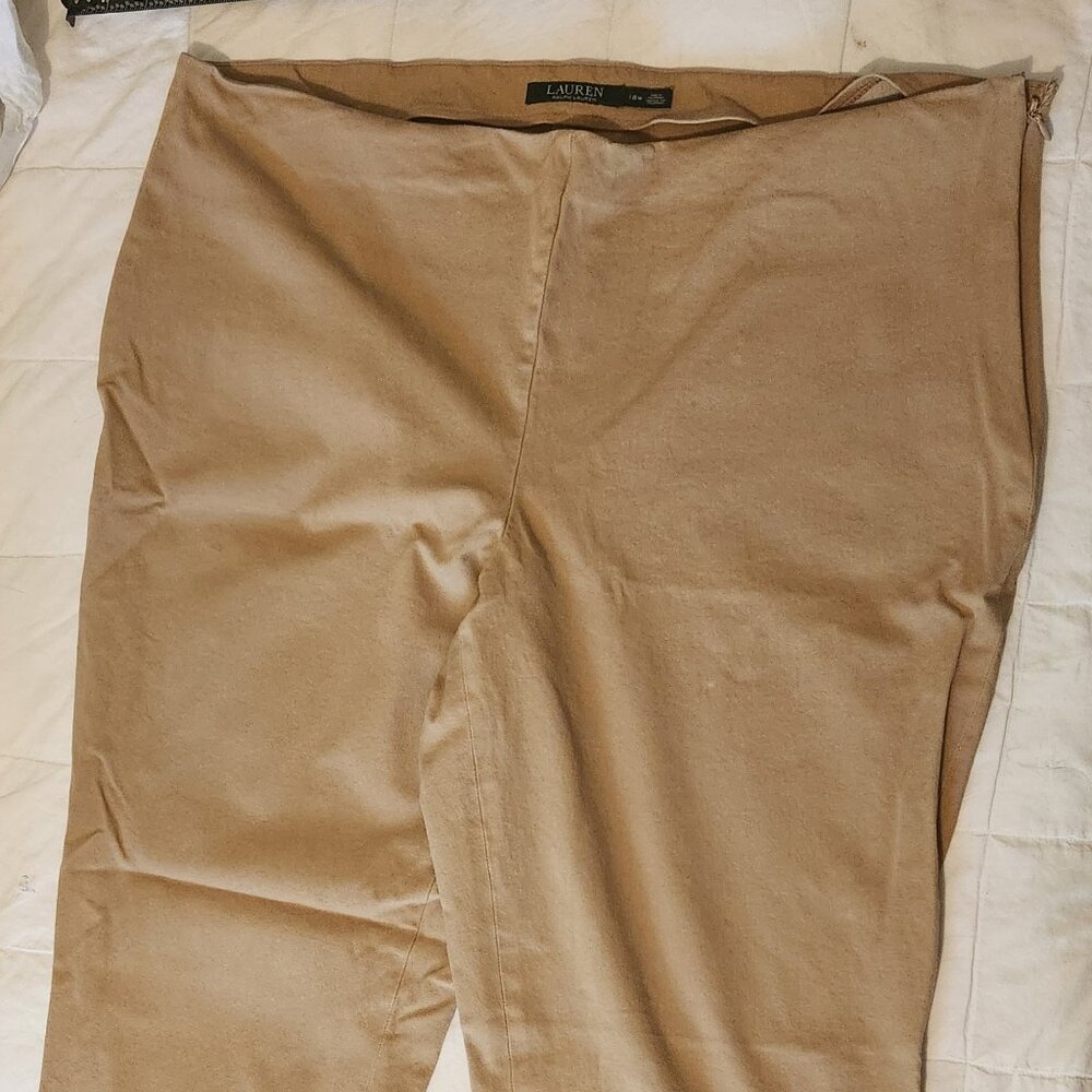 GUC Lauren Ralph Lauren Ankle Pants Camel Flat Front Old Money 18W Side Zip